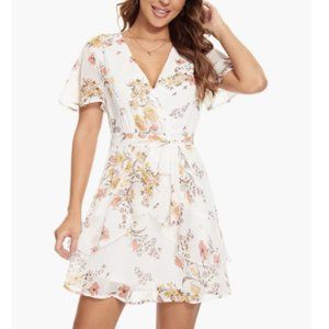 White floral wrap dress